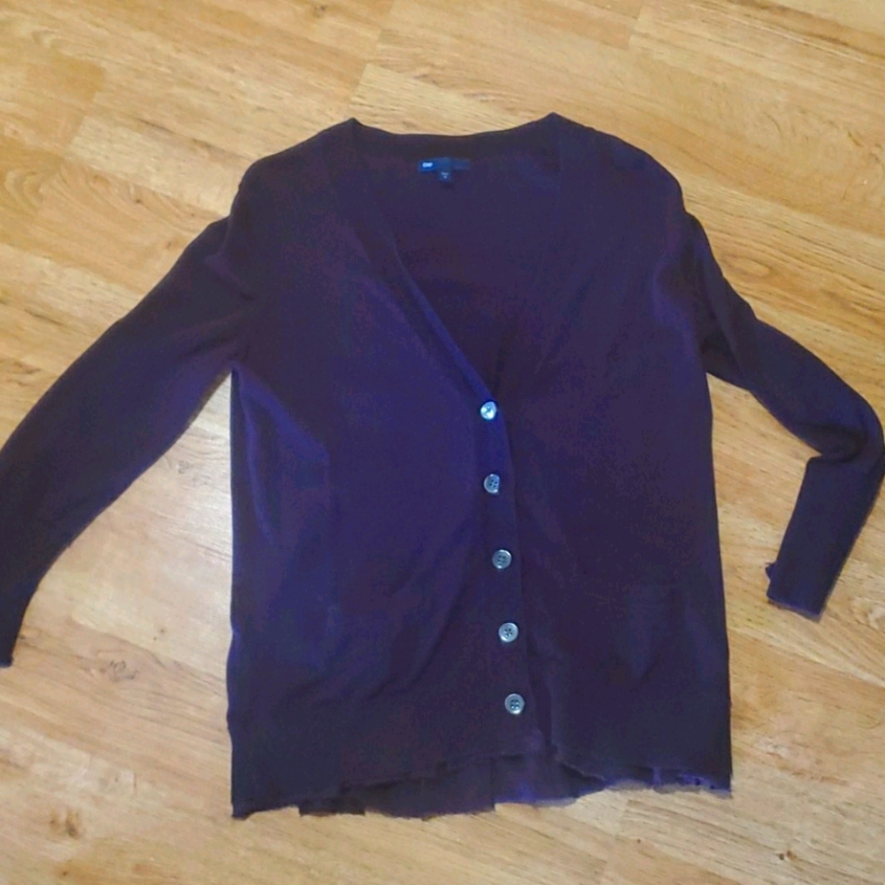 PLUM COLORED GAP CARDIGAN WITH RUFFLE DETAIL - Picture 4 of 4